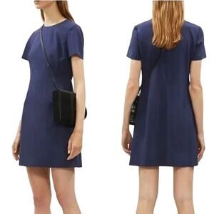Theory Blue Sheath Mini Dress Short Sleeve Crew Neck